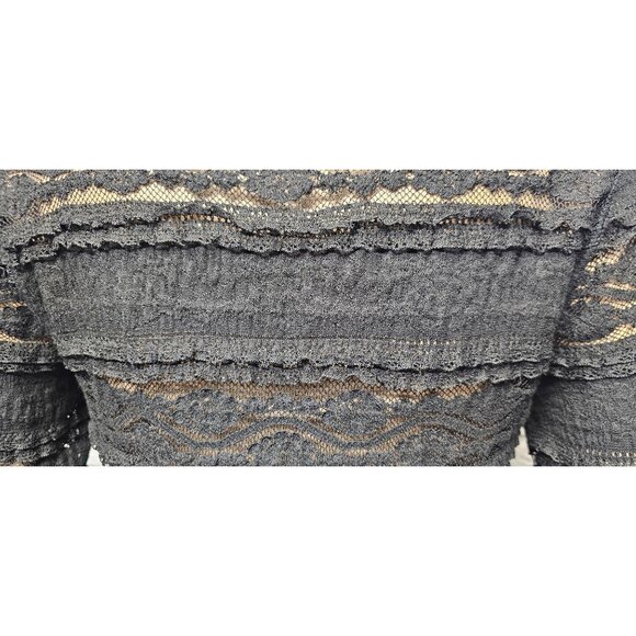 EXPRESS S BLACK FLORAL LACE SEMI SHEER LONG SLEEVE BLOUSE TOP - Picture 11 of 12